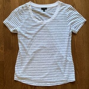NFS Talbots petite scoop neck short sleeve black & white striped tee size small